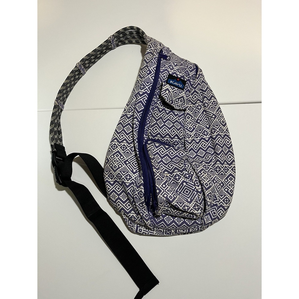 Kavu Rope Sling Bag Backpack Purple Quilt Print Canvas Crossbody Hiking Purse